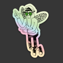 sticker of drawing of bug mane wearing hoodie with wings