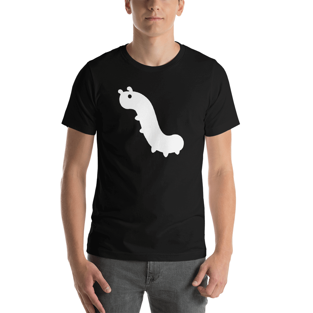 man wearing black shirt with white bug emoji