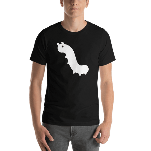 man wearing black shirt with white bug emoji