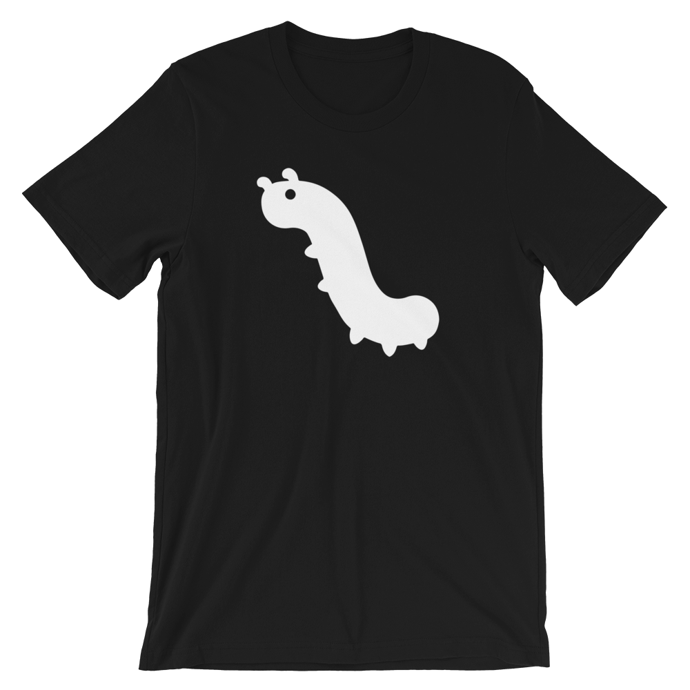 black shirt with white bug emoji
