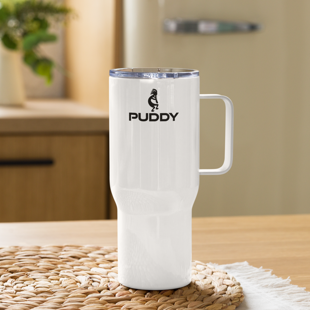 Stanley style mug with Kokopelli image and PUDDY logo