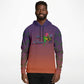 Smartly dressed black male wearing a hoodie with purple and red gradient featuring the chrome text MR. SLAP and a drawing of a bumble bee in a hat slapping the honey out of someone