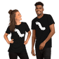 couple both wearing black shirt with white bug emoji
